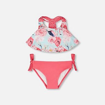 Little Kids Girl Flamingo Print Top and Bottom Two-Piece Swimsuit