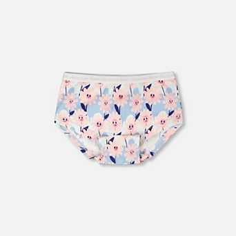 Little Kids Girl Organic Cotton Boyshort Panty Smiling Flower Print