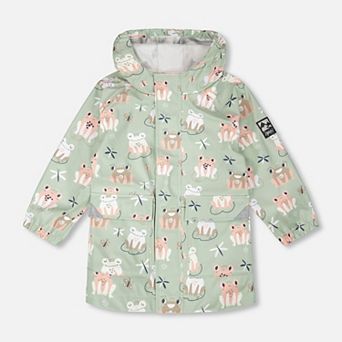 Little Kids Girl Rain Jacket In Polyurethane Frog Print