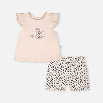 Baby Girl Organic Cotton Jersey Top and Short Set Animal Print