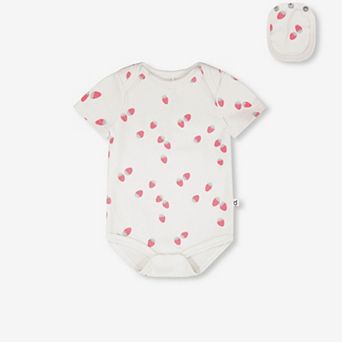 Baby Girl Evolutive Cotton Rib Jersey Onesie Printed Strawberries