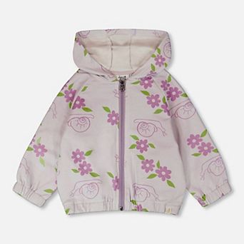Baby Girl French Terry Hooded Cardigan Snails Print