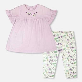 Little Kids Girl Jersey Tunic and Cotton Capri Set and Printed Flowers