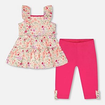 Little Kids Girl Tunic and Organic Cotton Capri Set Printed Flowers
