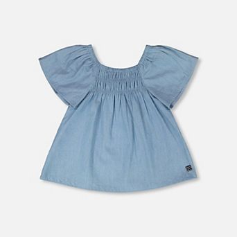 Little Kids Girl Chambray Smocked Top