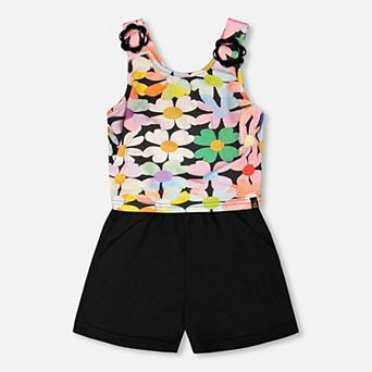 Little Kids Girl Sleeveless Jersey Jumpsuit Printed Flowers