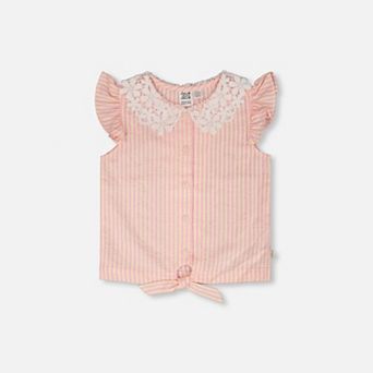 Big Kids Girl Sleeveless Shirt and Stripes with Crochet Collar