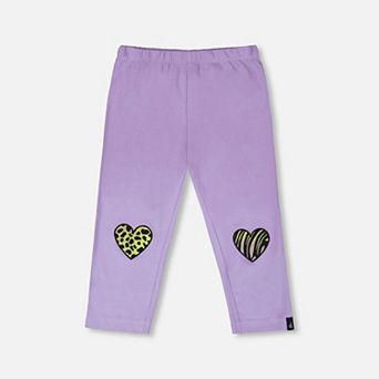 Little Kids Girl Organic Cotton Jersey Capri with Knee Screen Hearts Appliqués