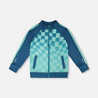 Little Kids Boy Full Zip Athletic Cardigan In Recycled Polyester Printed Checkerboard