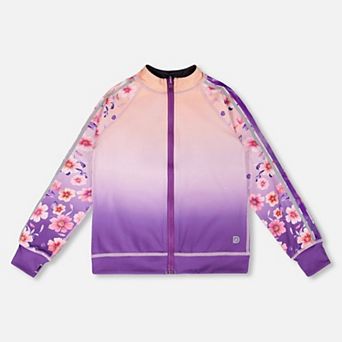 Big Kids Girl Full Zip Reversible Athletic Cardigan In Recycled Polyester To Gradient