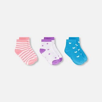 Big Kids Girl Polka Dot Striped and Heart Print Three-Pair Sock Set