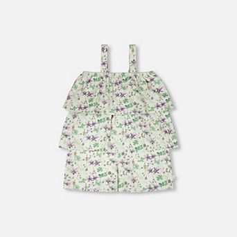 Baby Girl Jersey Romper with Tiers Printed Flowers