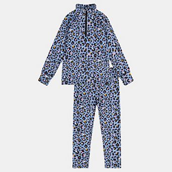 Little Kids Girl Two Piece Leopard Print Half-Zip Thermal Underwear Top and Pants Set