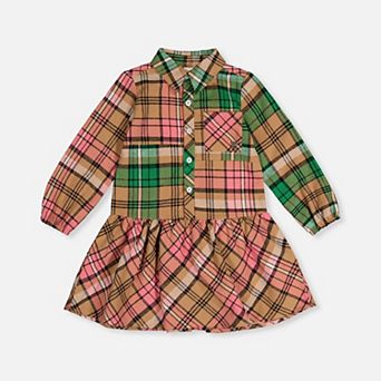 Little Kids Girl Button-Front Plaid Shirt Dress