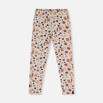 Big Kids Girl Squirrel & Floral Print Organic Cotton Leggings