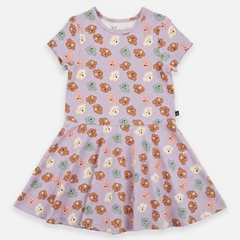 Little Kids Girl Poodle Print Drop-Waist Short Sleeve Jersey Dress