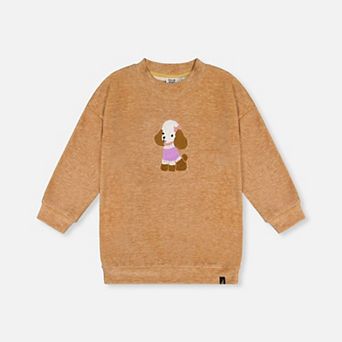 Little Kids Girl Textured Poodle Appliqué Brushed Velour Tunic
