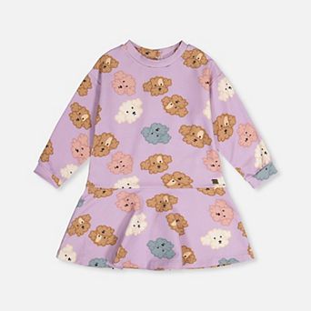 Little Kids Girl Poodle Print Drop-Waist French Terry Dress