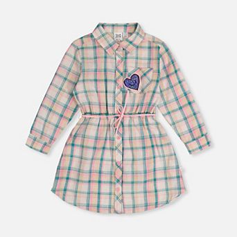 Little Kids Girl Belted Plaid Shirt Dress