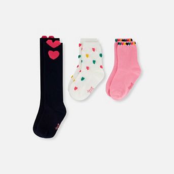 Big Kids Girl Ribbed Heart Socks (3 Pairs)