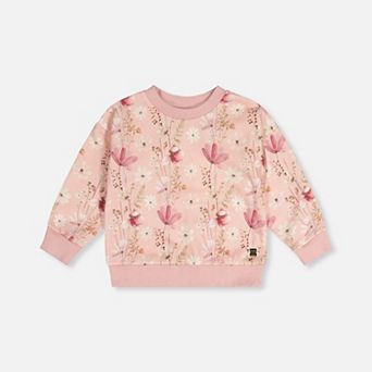Little Kids Girl French Terry Sweatshirt with Printed Flowers