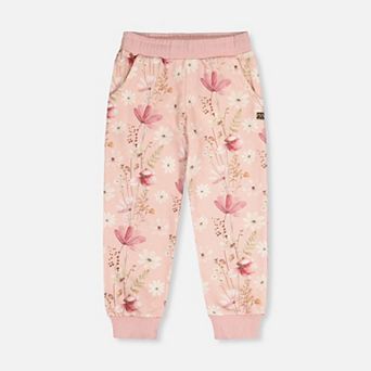 Big Kids Girl French Terry Sweatpants with Printed Flowers