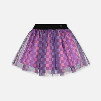 Big Kids Girl Checkered Print Mesh Skirt