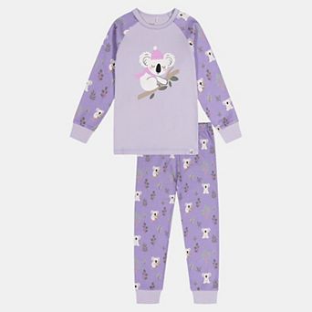 Big Kids Girl Organic Cotton Koala Print Two Piece Pajama Set with Raglan Top and Pants