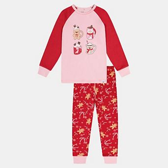 Little Kids Girl Organic Cotton Gingerbread Two Piece Pajama Set with Raglan Sleeve Top and Pants