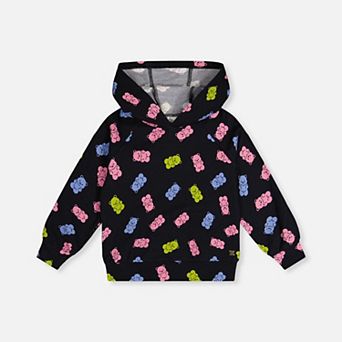 Little Kids Girl Gummy Bear Print Raglan Sleeve Fleece Hoodie