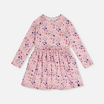 Little Kids Girl Daisy Floral Print Long Sleeve Empire-Waist Dress