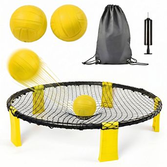 Outdoor Roundnet Game Set, Portable Spikeball Set with 2 Balls & Carry Bag, Family Beach Yard Game