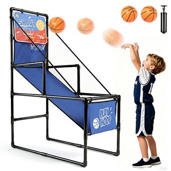 Kids Single Shot Basketball Arcade Game, Indoor Hoop with 2 Balls & Pump, Foldable Stand