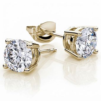 RMZ GOLD NYC 18k Yellow Gold White Sapphire 2 Carat Round Stud Earrings