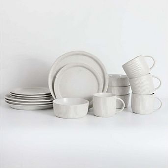 Table 12 Parchment Embossed 16 pc Dinnerware Set - Service for 4 - Stoneware with Reactive Glaze