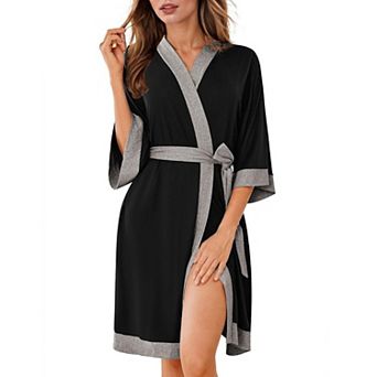 Ekouaer Robes for Women Knee Length Bathrobe Lightweight Kimono Robe 3/4 Sleeve Sleepwear