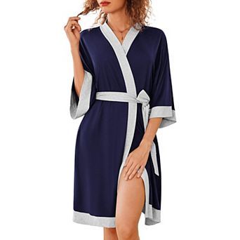 Ekouaer Robes for Women Knee Length Bathrobe Lightweight Kimono Robe 3/4 Sleeve Sleepwear