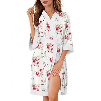 Ekouaer Robes for Women Knee Length Bathrobe Lightweight Kimono Robe 3/4 Sleeve Sleepwear