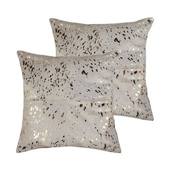 HomeRoots Set of Two 18" Natural and Gold Abstract Cowhide Throw Pillows with Glitter