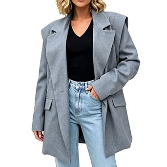 Women's Oversized Blazer Jacket Notched Lapel Open Front Casual Work