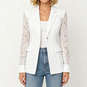 Women's Lace Blazer Jacket Floral Hollow Out Lightweight Work Office