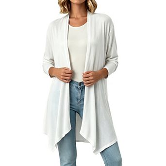 Women's Lightweight Long Cardigan Open Front Asymmetrical Hem Drape
