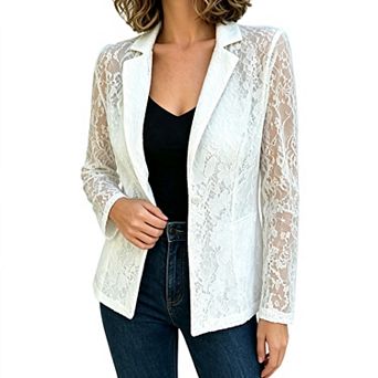Women's Lace Blazer Jacket Floral Hollow Out Lightweight Spring Summer