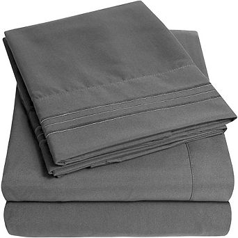 King Sheet Set, Luxury Gray Microfiber Bedding with Deep Pocket & Elastic Corner Straps