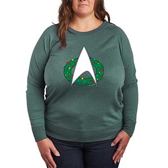 Plus Size Star Trek Christmas Wreath Logo French Terry Long Sleeve Tee