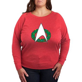 Plus Size Star Trek Christmas Wreath Logo French Terry Long Sleeve Tee
