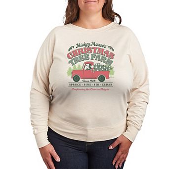Plus Size Disney's Mickey Mouse Christmas Tree Farm French Terry Long Sleeve Tee