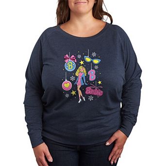 Plus Size Barbie Retro Christmas Ornaments French Terry Long Sleeve Tee