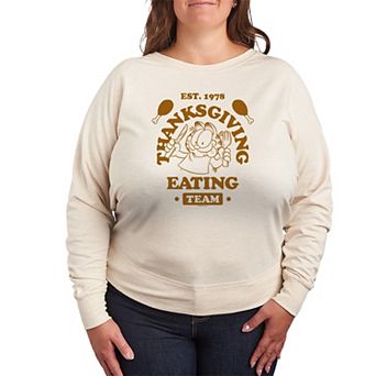 Plus Size Garfield Thanksgiving Eating Team French Terry Long Sleeve Tee