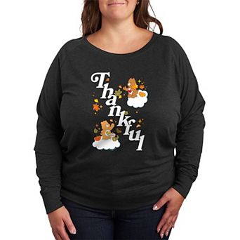 Plus Size Care Bears Thankful Fall Leaves French Terry Long Sleeve Tee
